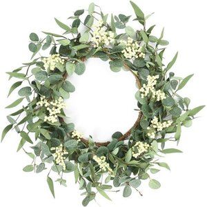 20'' Eucalyptus Wreath for Front Door, Porch, Window - Green Decor for Home